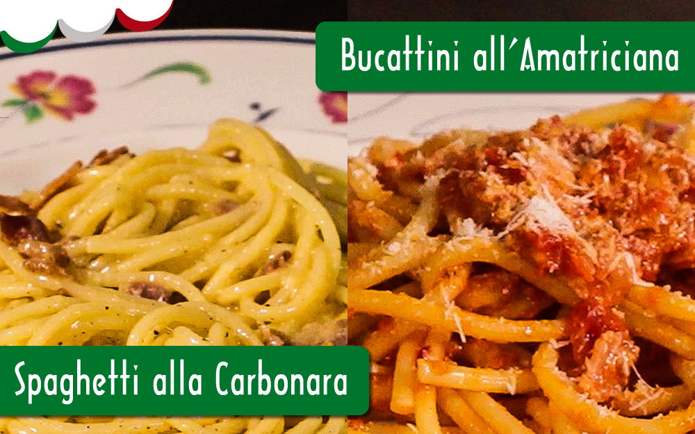 10/JUL – VÍDEO-AULA – SPAGHETTI ALLA CARBONARA E BUCATTINI ALL’AMATRICIANA